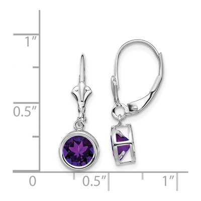 14K White Gold Amethyst Round Bezel Leverback Earrings – view 5