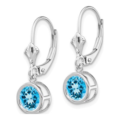 14K White Gold Swiss Blue Topaz Bezel Leverback Earrings – view 3