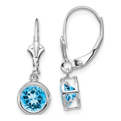 14K White Gold Swiss Blue Topaz Bezel Leverback Earrings
