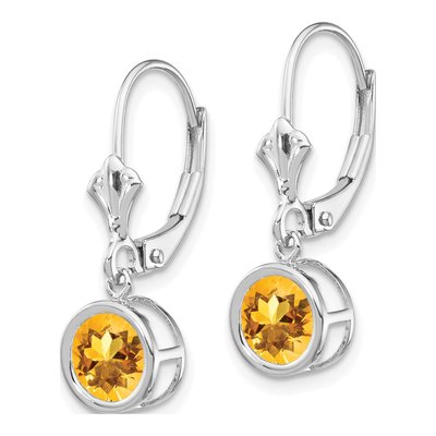 14K White Gold Citrine Bezel Leverback Earrings – view 2