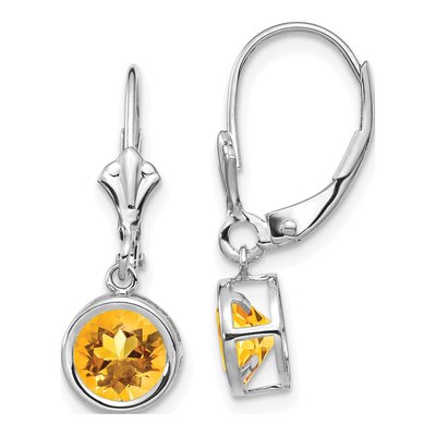 14K White Gold Citrine Bezel Leverback Earrings