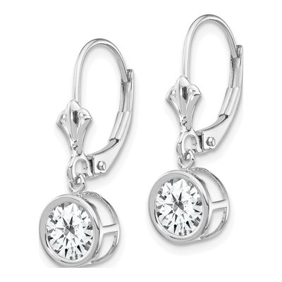 14K White Gold CZ Bezel Leverback Earrings – view 3