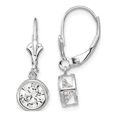 14K White Gold CZ Bezel Leverback Earrings