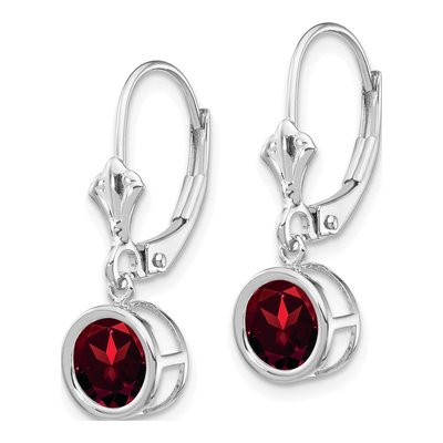 14K White Gold Garnet Round Leverback Earrings – view 3