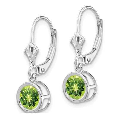 14K White Gold Peridot Round Bezel Leverback Earrings – view 3