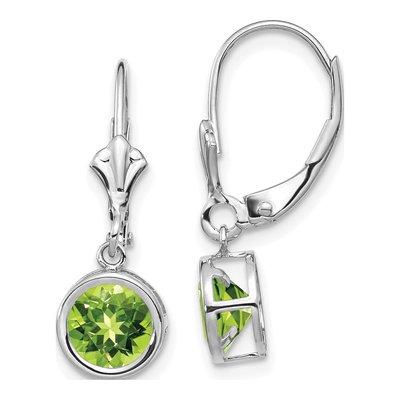 14K White Gold Peridot Round Bezel Leverback Earrings