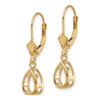 14K Yellow Gold Pear Bezel Leverback Mounts Earring Mounting – view 2