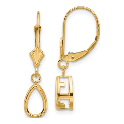 14K Yellow Gold Pear Bezel Leverback Mounts Earring Mounting