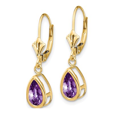 14K Yellow Gold Amethyst Pear Leverback Earrings – view 3