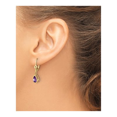 14K Yellow Gold Amethyst Pear Leverback Earrings – view 4