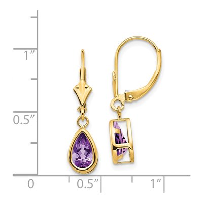 14K Yellow Gold Amethyst Pear Leverback Earrings – view 5