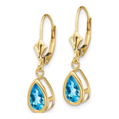 14K Yellow Gold Swiss Blue Topaz Pear Leverback Earrings – view 2
