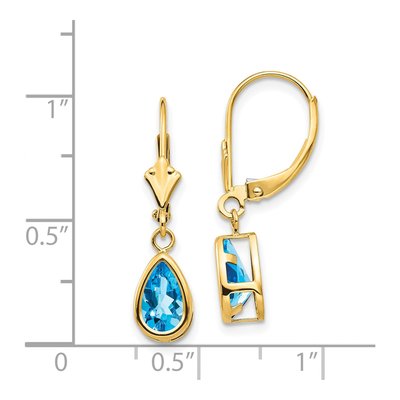 14K Yellow Gold Swiss Blue Topaz Pear Leverback Earrings – view 4