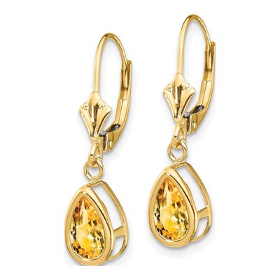 14K Yellow Gold Citrine Pear Leverback Earrings – view 2