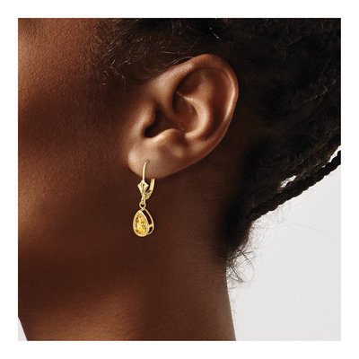 14K Yellow Gold Citrine Pear Leverback Earrings – view 3
