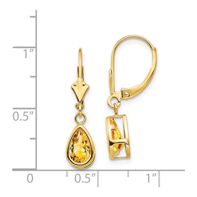 14K Yellow Gold Citrine Pear Leverback Earrings – view 4