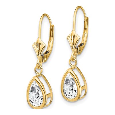 14K Yellow Gold CZ Pear Bezel Leverback Earrings – view 2