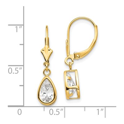 14K Yellow Gold CZ Pear Bezel Leverback Earrings – view 4