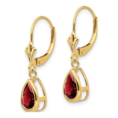 14K Yellow Gold Garnet Pear Bezel Leverback Earrings – view 2