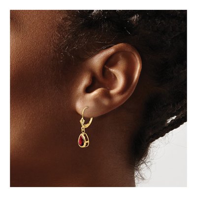 14K Yellow Gold Garnet Pear Bezel Leverback Earrings – view 3