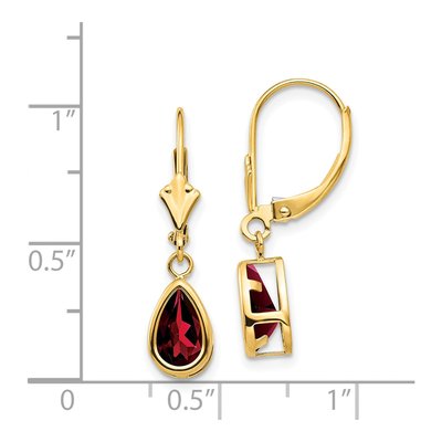14K Yellow Gold Garnet Pear Bezel Leverback Earrings – view 4