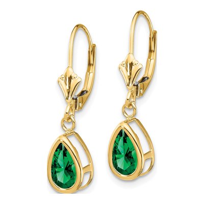 14K Yellow Gold Lab-Created Helenite Pear Leverback Earrings – view 3