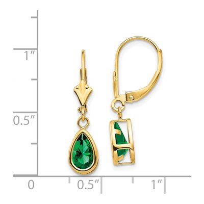 14K Yellow Gold Lab-Created Helenite Pear Leverback Earrings – view 5