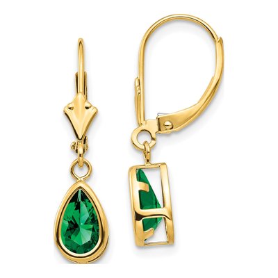 14K Yellow Gold Lab-Created Helenite Pear Leverback Earrings