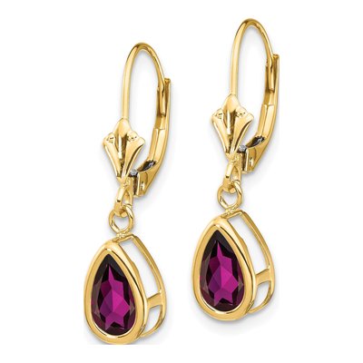 14K Yellow Gold Rhodolite Garnet Pear Leverback Earrings – view 2