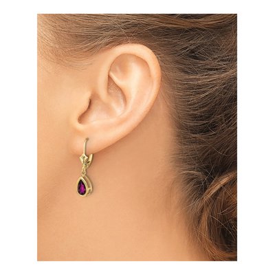 14K Yellow Gold Rhodolite Garnet Pear Leverback Earrings – view 3