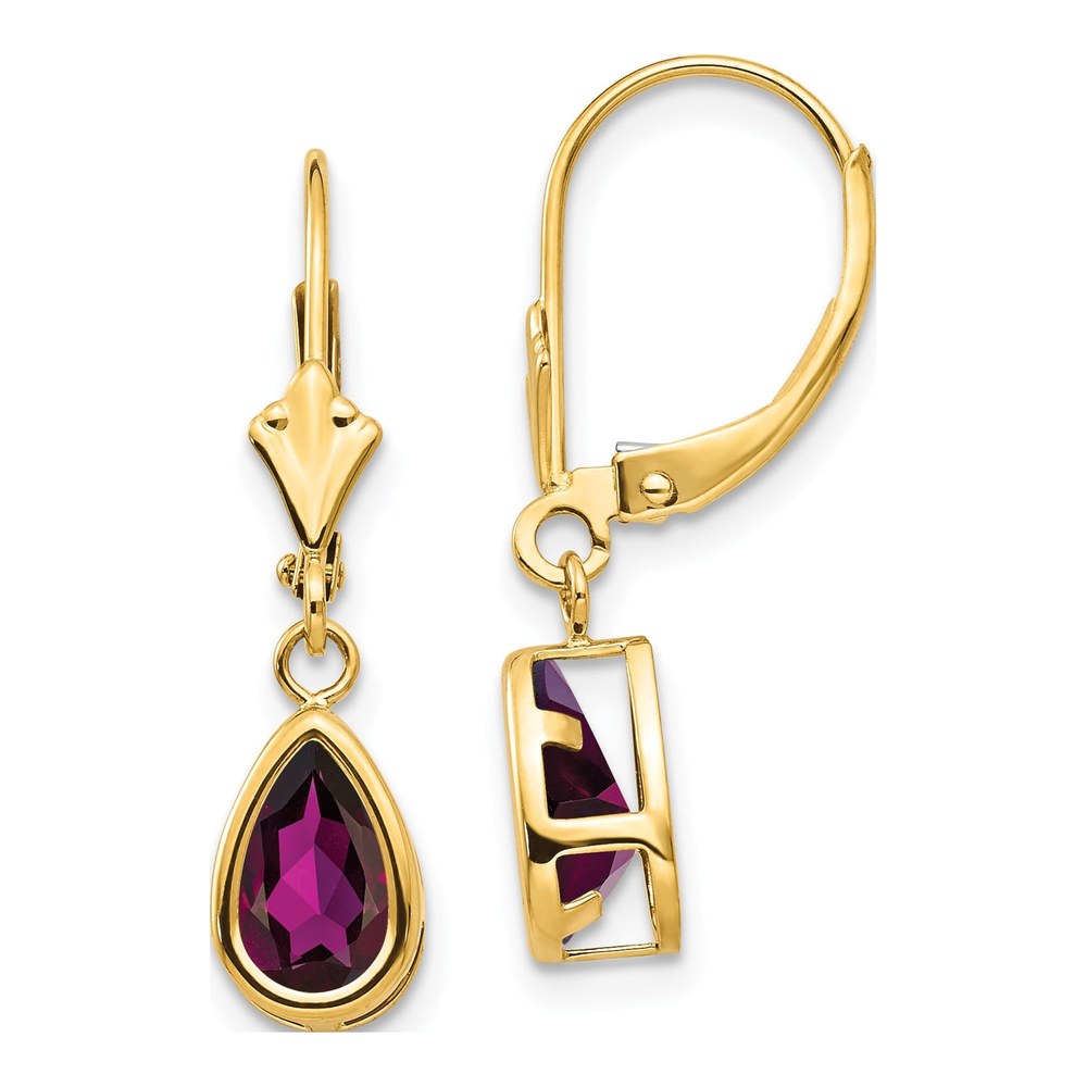 14K Yellow Gold Pear Rhodolite Garnet Dangle Earrings