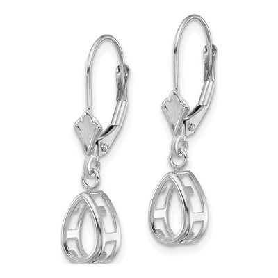 14K White Gold Pear Bezel Leverback Earring Mounting – view 3