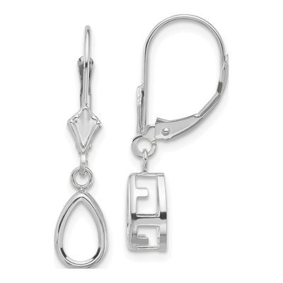 14K White Gold Pear Bezel Leverback Earring Mounting
