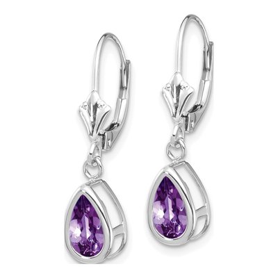 14K White Gold Amethyst Pear Leverback Earrings – view 2