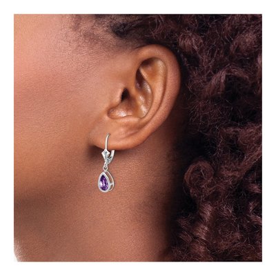 14K White Gold Amethyst Pear Leverback Earrings – view 3