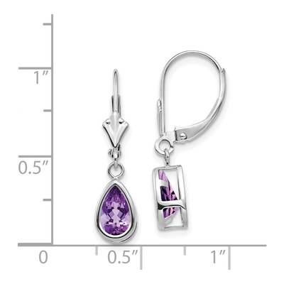 14K White Gold Amethyst Pear Leverback Earrings – view 4