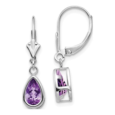 14K White Gold Amethyst Pear Leverback Earrings