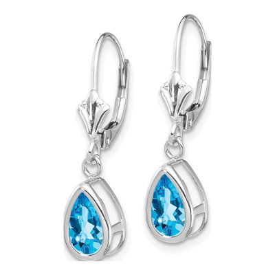 14K White Gold Swiss Blue Topaz Pear Leverback Earrings – view 2