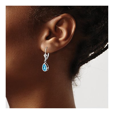 14K White Gold Swiss Blue Topaz Pear Leverback Earrings – view 3
