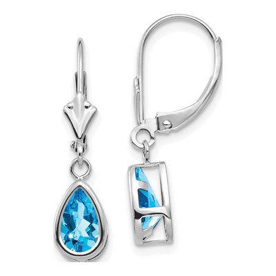 14K White Gold Swiss Blue Topaz Pear Leverback Earrings
