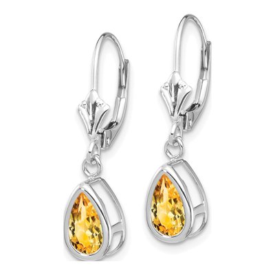 14K White Gold Citrine Pear Leverback Earrings – view 3