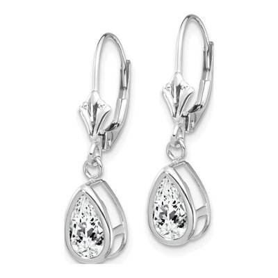 14K White Gold CZ Pear Leverback Earrings – view 3