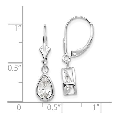 14K White Gold CZ Pear Leverback Earrings – view 5