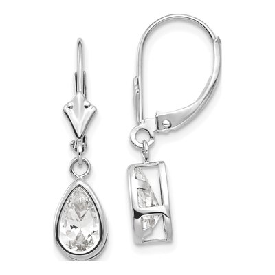 14K White Gold CZ Pear Leverback Earrings