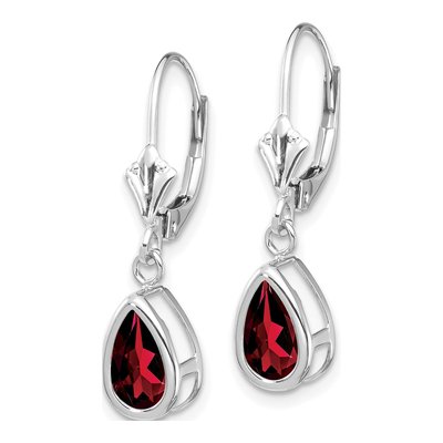 14K White Gold Garnet Pear Leverback Earrings – view 2