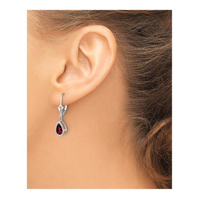 14K White Gold Garnet Pear Leverback Earrings – view 3