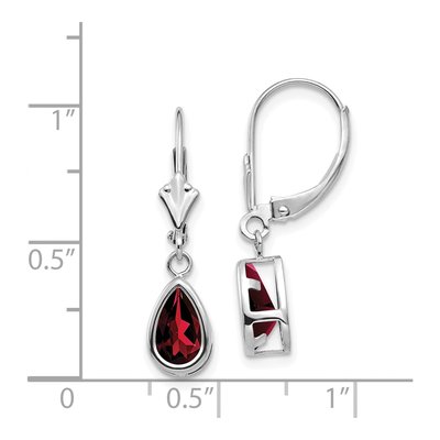 14K White Gold Garnet Pear Leverback Earrings – view 4