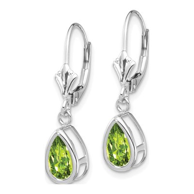 14K White Gold Peridot Pear Leverback Earrings – view 3