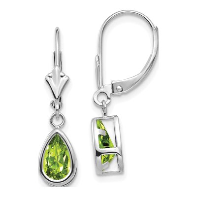 14K White Gold Peridot Pear Leverback Earrings