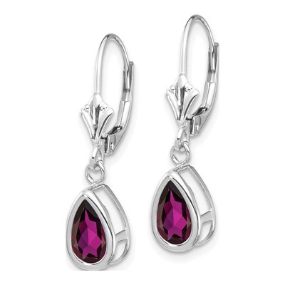 14K White Gold Rhodolite Garnet Pear Leverback Earrings – view 3